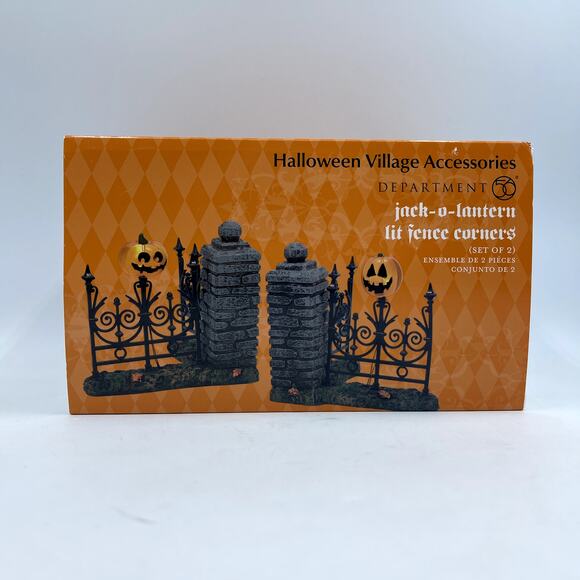 Dept 56 Halloween Jack-O-Lantern Lit Fence Corners Set of 2 #6007702 NIB - Picture 1 of 4